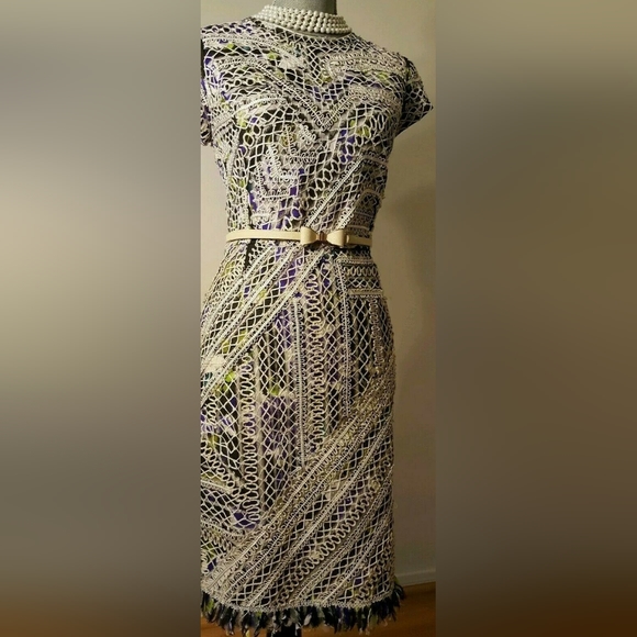 *$4,000 OSCAR DE LA RENTA GORGEOUS SILK LACE RUNWAY MULTI COLOR DRESS US 4, 10 - Picture 5 of 15